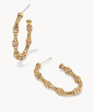 Kendra Scott Maura Gold Bamboo Hoop Earrings White Crystal