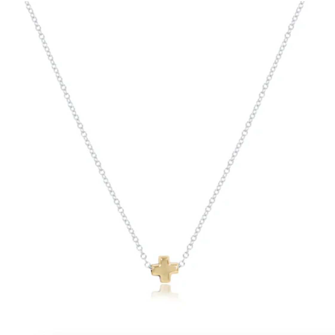 E Newton 16" Necklace Sterling Mixed Metal Signature Cross Small Gold
