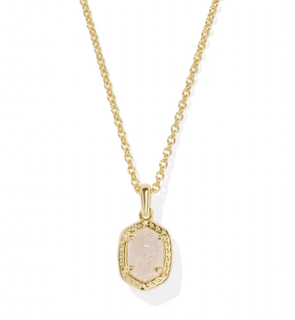 Kendra Scott Daphne Gold Framed Short Pendant Necklace in Iridescent Drusy