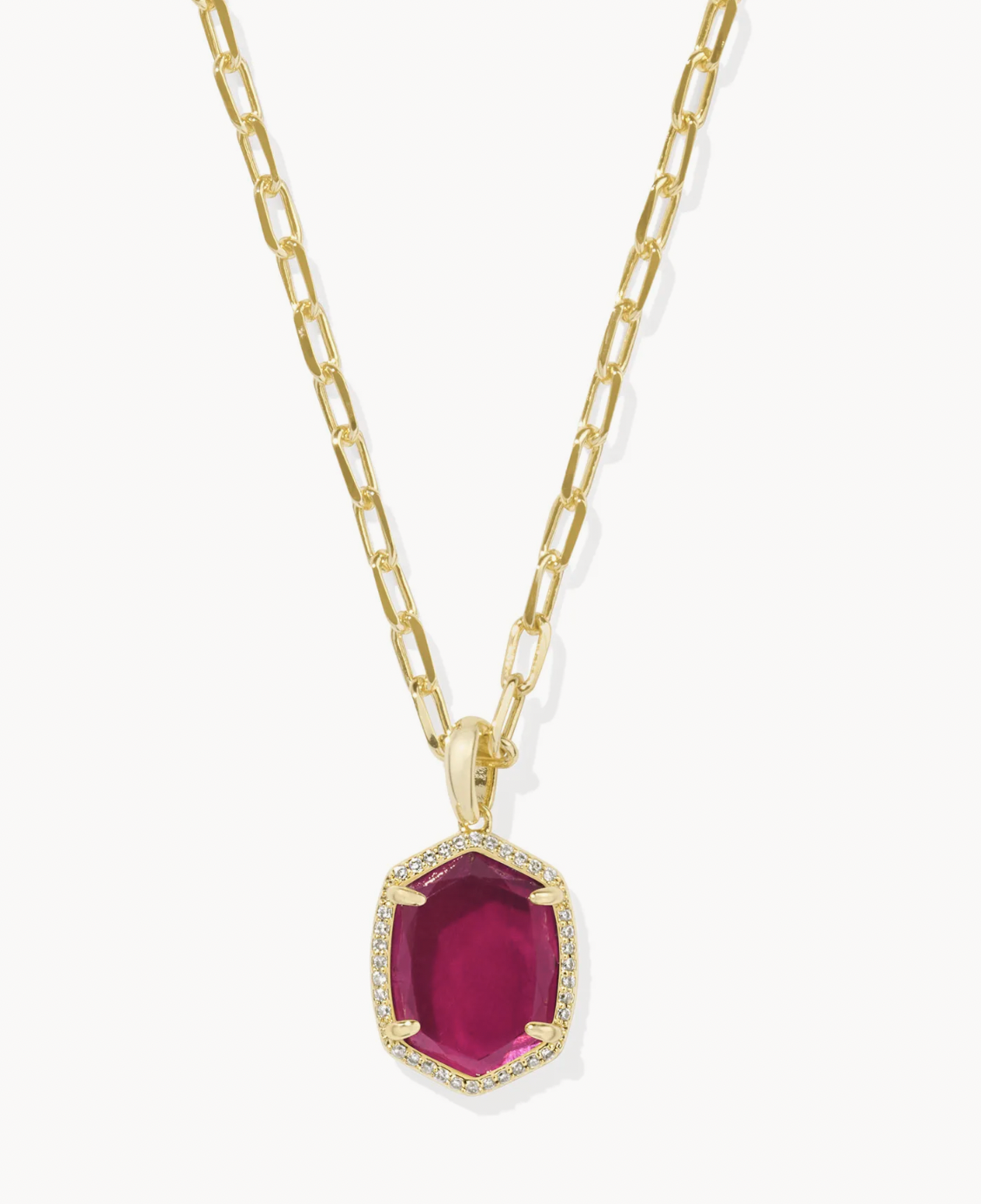 Kendra Scott Daphne Gold Pave Frame Short Pendant Necklace Berry Mica