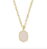 Kendra Scott Daphne Gold Pave Frame Short Pendant Necklace Iridescent Drusy