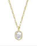 Kendra Scott Daphne Gold Pave Frame Short Pendant Necklace Iridescent Ivory Illusion