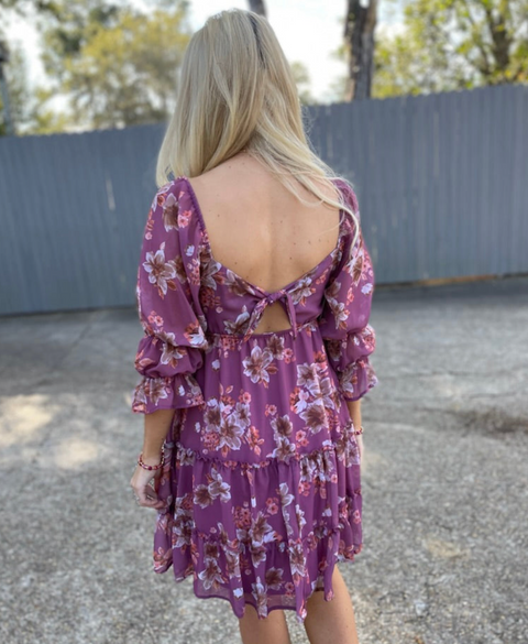 Floral Printed Back Tie Ruffle Detail Dress
