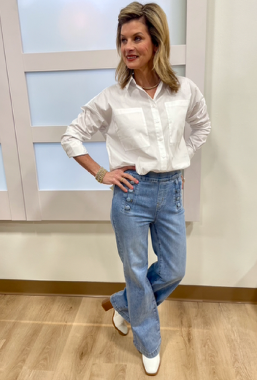 Charlie B Long Sleeve Shirt w Chest Pockets White