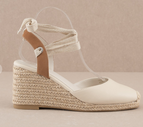 The Alondra -lace up espradrille wedge -beige