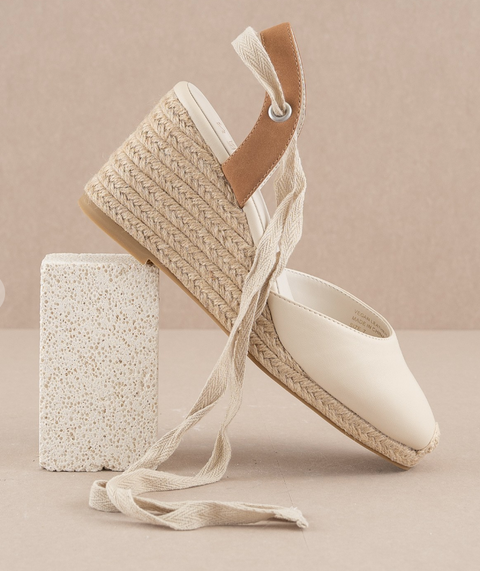 The Alondra -lace up espradrille wedge -beige
