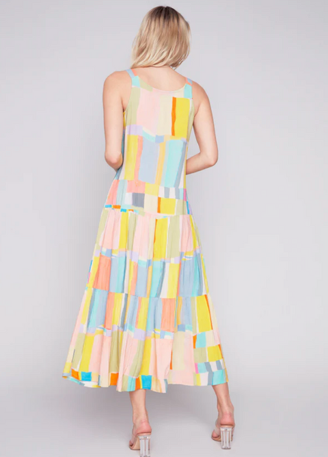 Charlie B Sleeveless Printed Tiered Maxi Dress -Mosaic