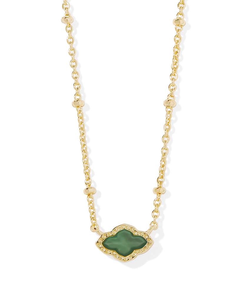 Kendra Scott Mini Abbie Gold Satellite Short Pendant Necklace Green Illusion