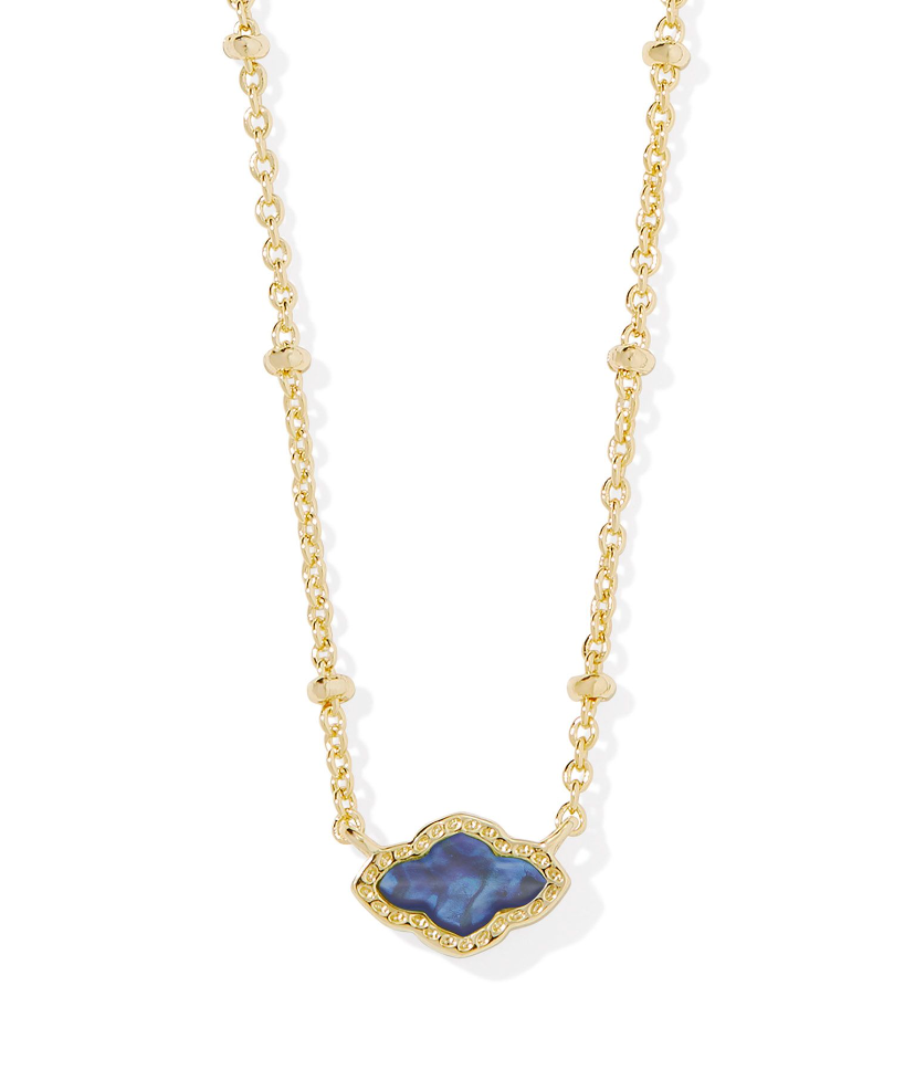 Kendra Scott Mini Abbie Gold Satellite Short Pendant Necklace Navy Avalone