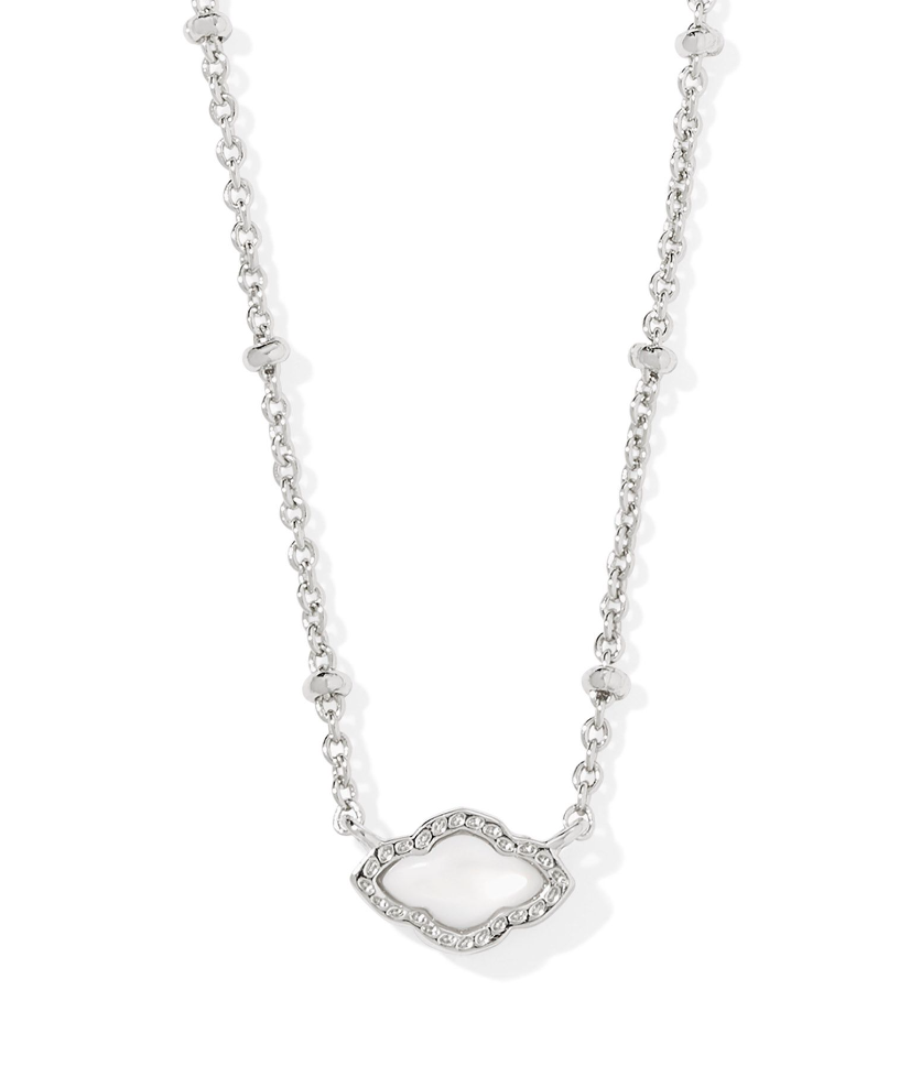 Kendra Scott Mini Abbie Satellite Short Pendant Necklace Rhodium Ivory Mother of Pearl