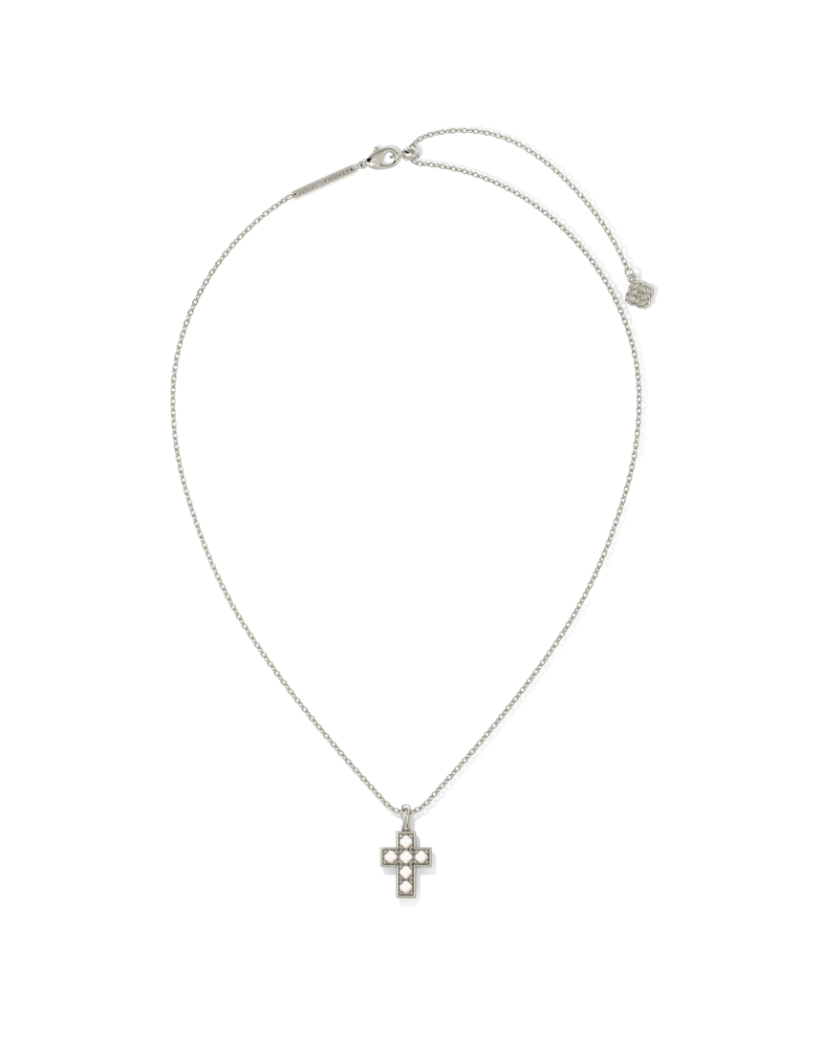 Kendra Scott Pearl Silver Cross Short Pendant Necklace White Pearl