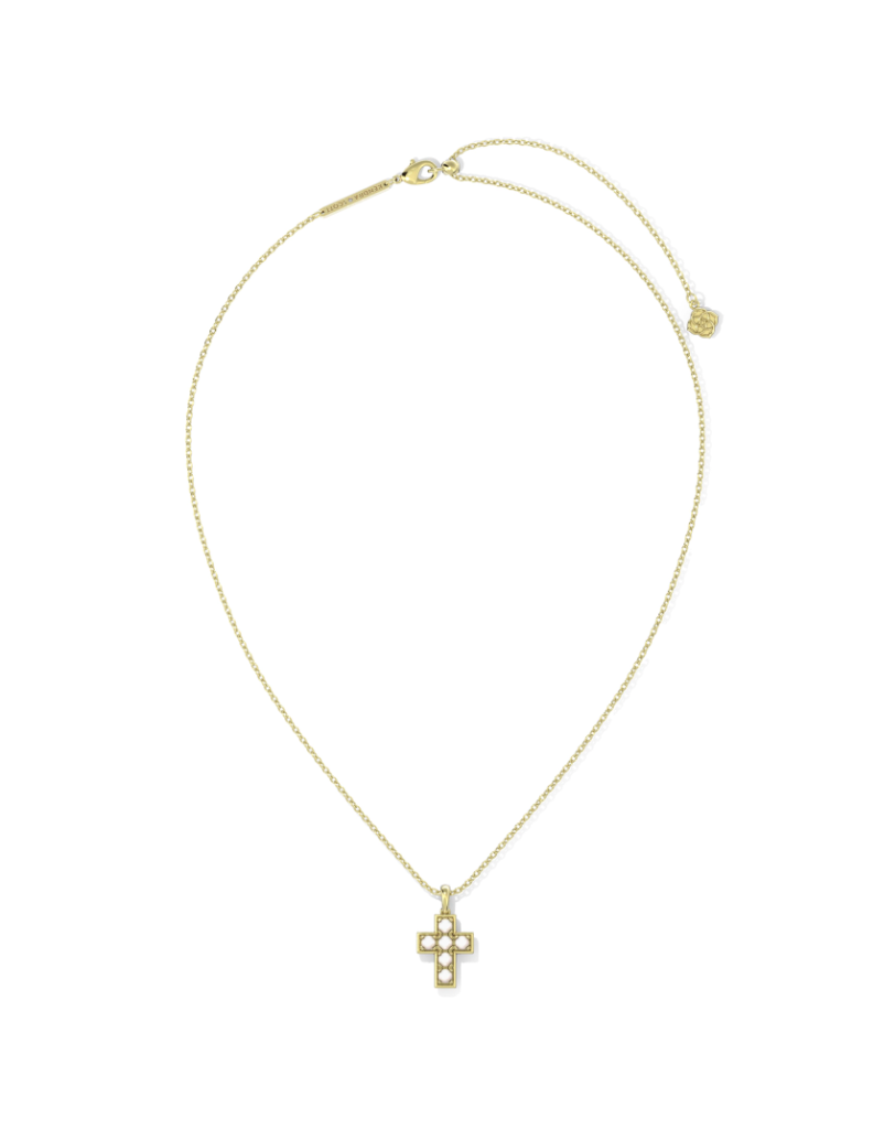 Kendra Scott Pearl Gold Cross Short Pendant Necklace White Pearl