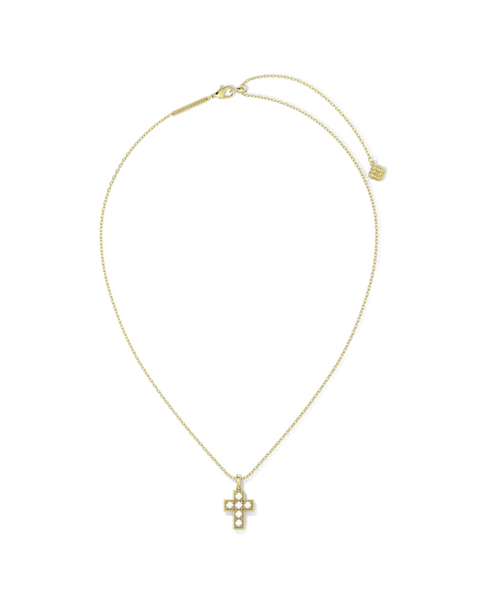 Kendra Scott Pearl Gold Cross Short Pendant Necklace White Pearl