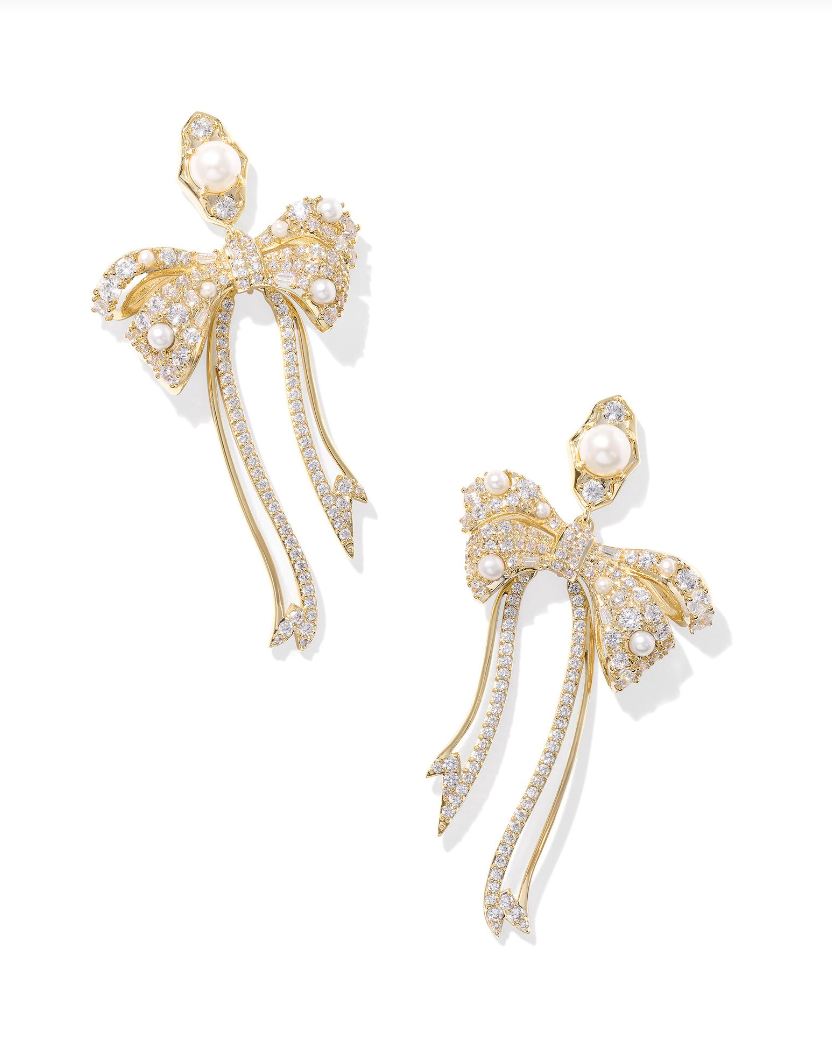 Kendra Scott Krista Gold Bow Statement Earrings White Mix