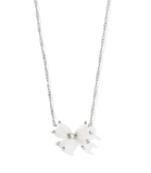 Kendra Scott Blair Silver Bow Small Short Pendant Necklace Iridescent Drusy