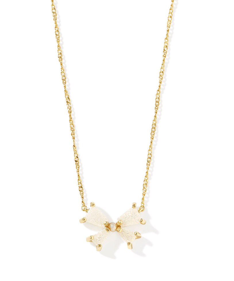 Kendra Scott Blair Gold Bow Small Short Pendant Necklace Iridescent Drusy