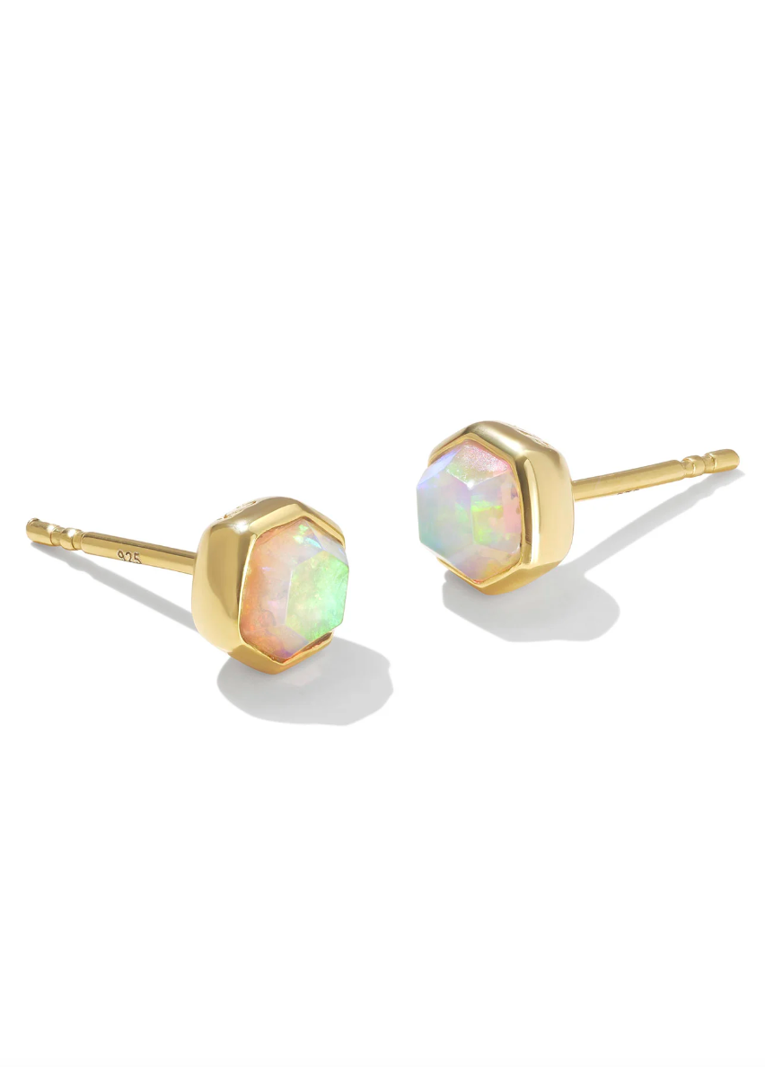 Kendra Scott Davie 18k Gold Vermeil Stud Earrings White Kyocera Opal