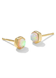 Kendra Scott Davie 18k Gold Vermeil Stud Earrings White Kyocera Opal