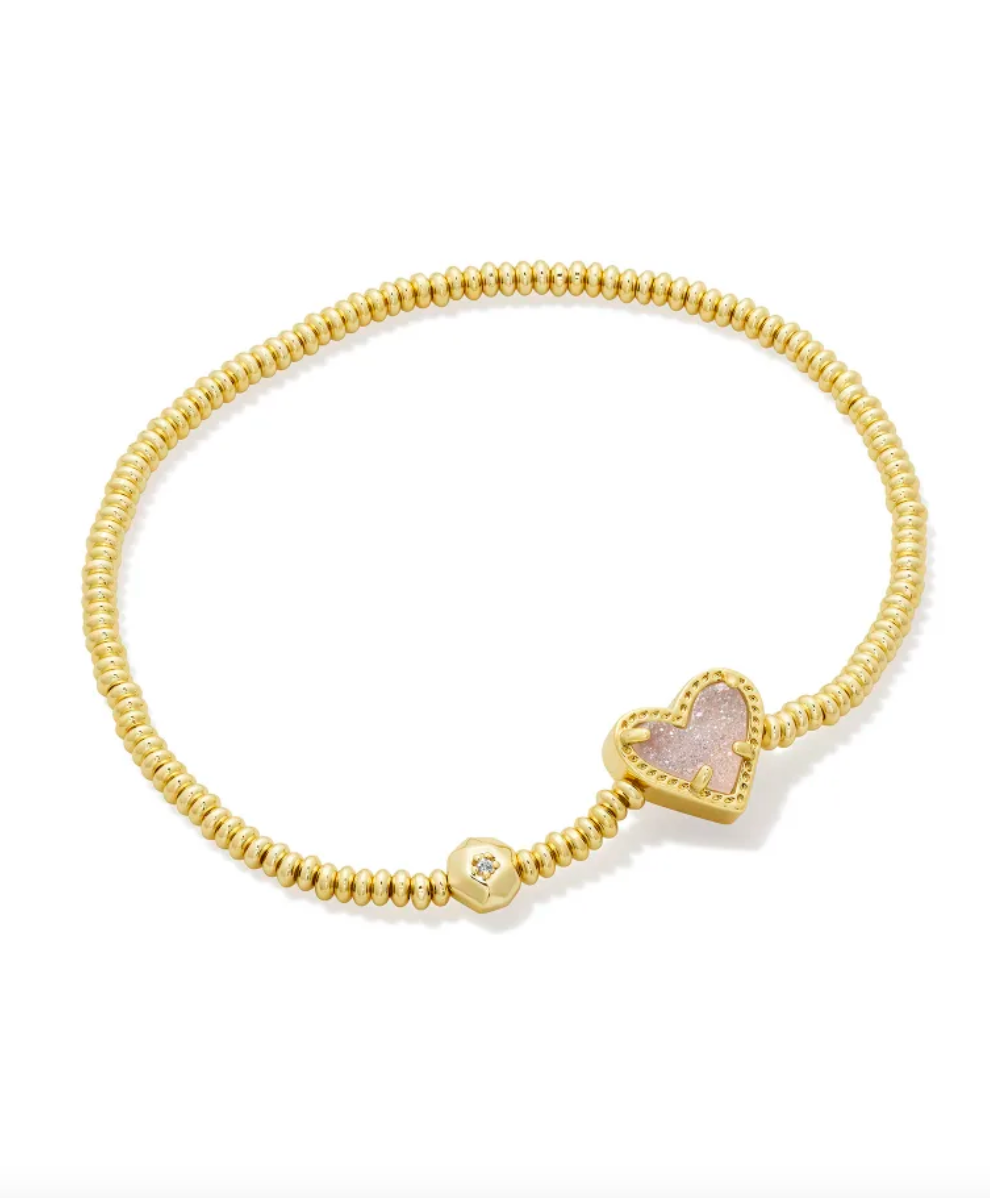 Kendra Scott Ari Heart Gold Stretch Bracelet Iridescent Drusy