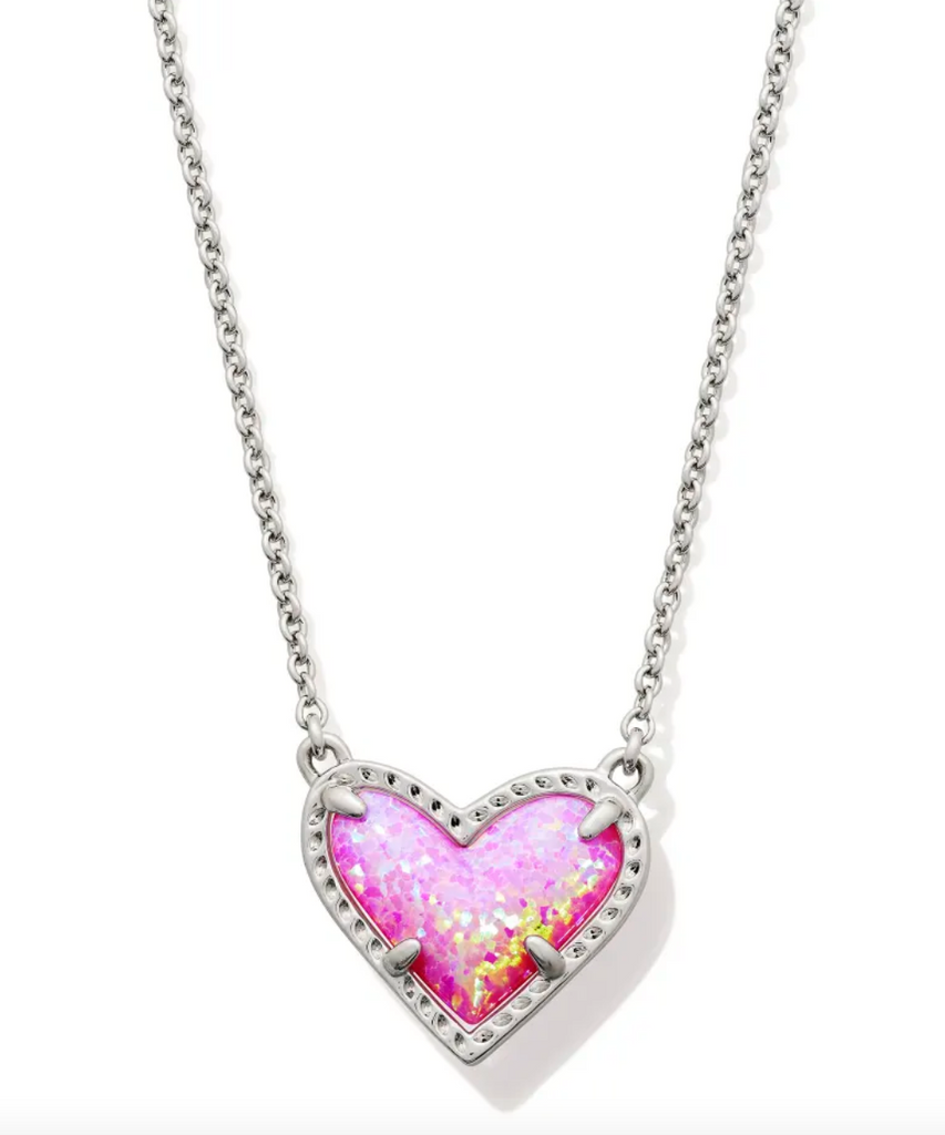 Kendra Scott Ari Heart Silver Short Pendant Necklace Bubblegum