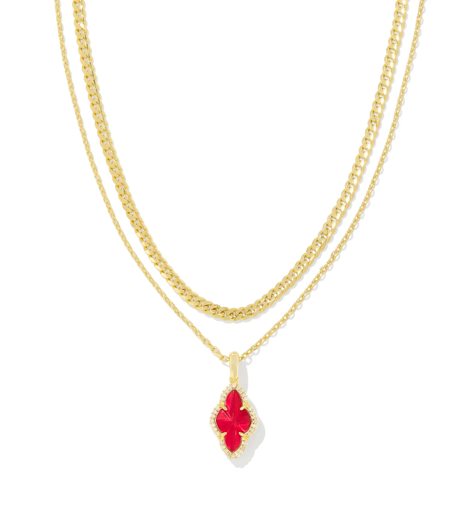 Kendra Scott Abbie Gold Pave Frame Multi Strand Necklace Cranberry Illusion