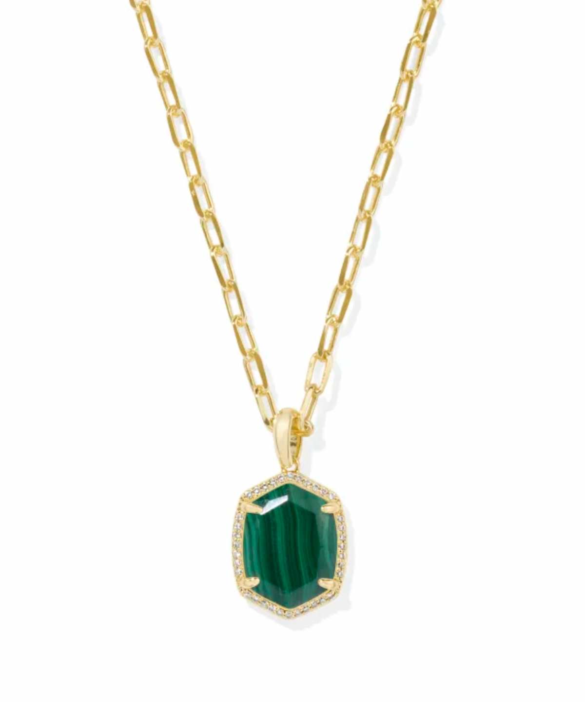 Kendra Scott Daphne Gold Pave Frame Short Pendant Necklace Green Malachite