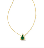 Kendra Scott Holiday Tree Gold Short Pendant Necklace Green Quartzite
