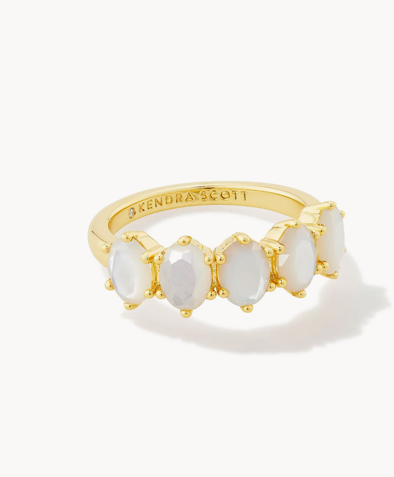 Kendra Scott Cailin Gold Crystal Band Ring in Ivory Mother-of-Pearl