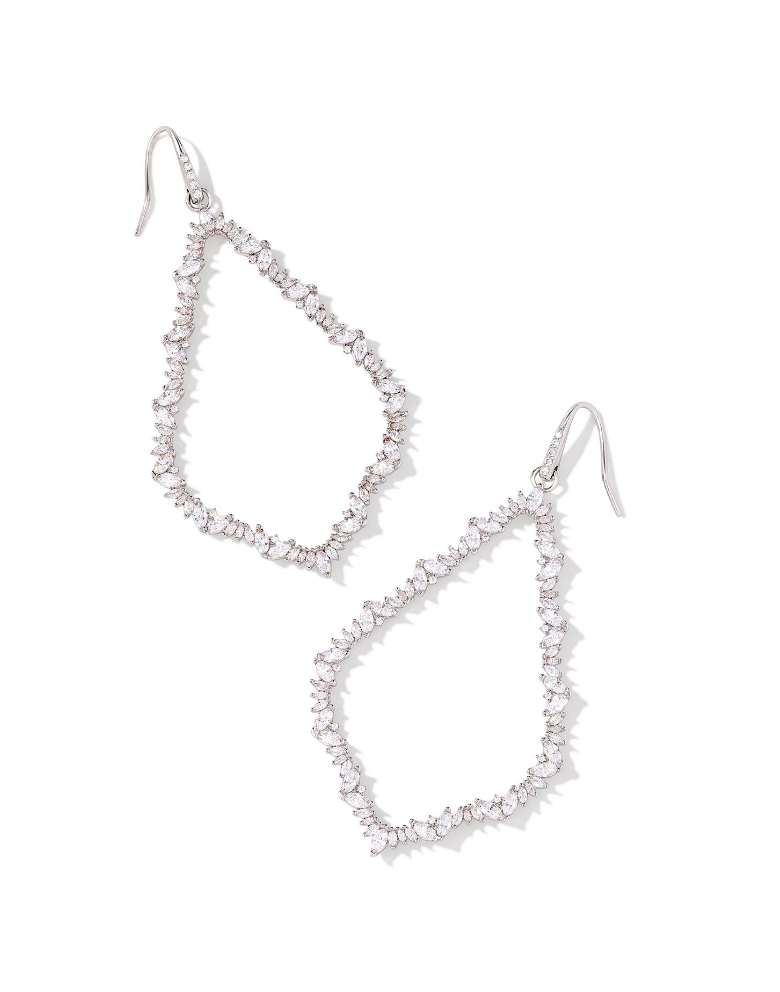 Kendra Scott Sophee Silver Crystal Open Frame Earrings White Crystal