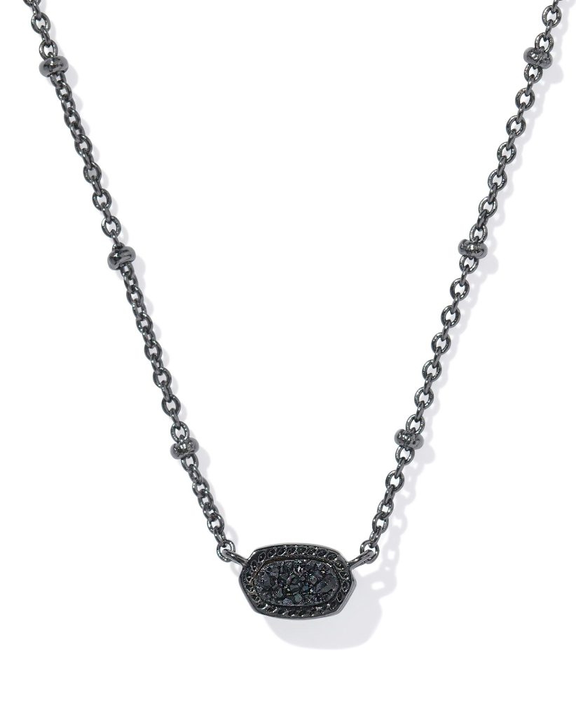 Kendra Scott Mini Elisa Gunmetal Satellite Short Pendant Necklace Black Drusy