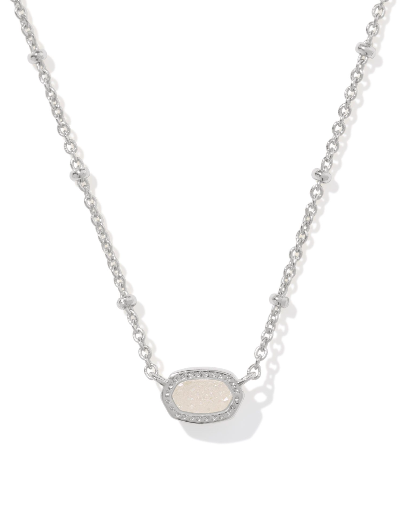 Kendra Scott Mini Elisa Silver Satellite Short Pendant Necklace Iridescent Drusy