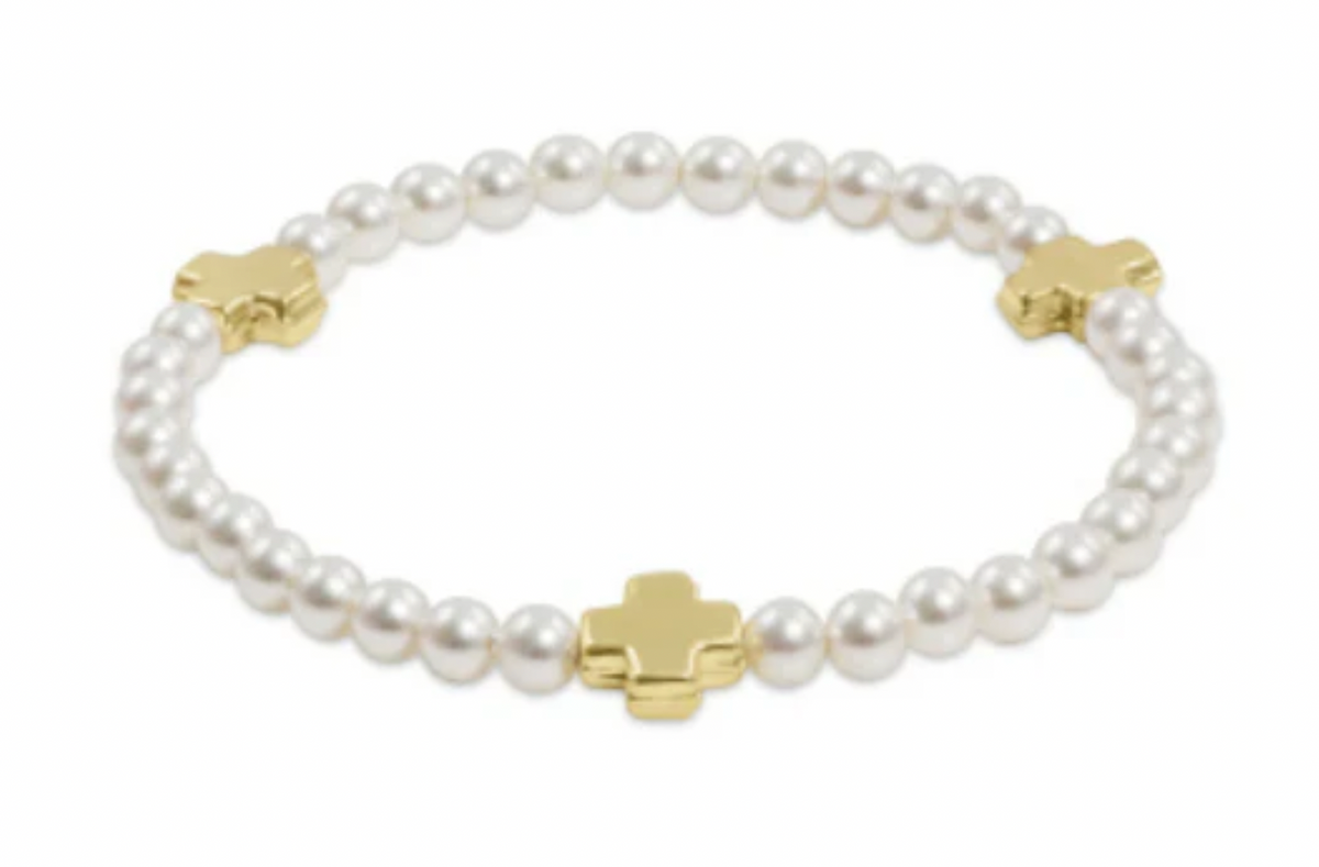 E Newton Extends Signature Cross Pearl 4mm Gold