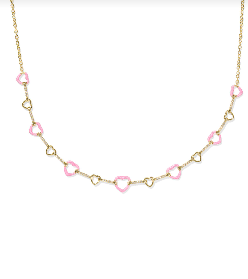 Kendra Scott Haisley Heart Gold Strand Necklace Pink Pearlescent Enamel