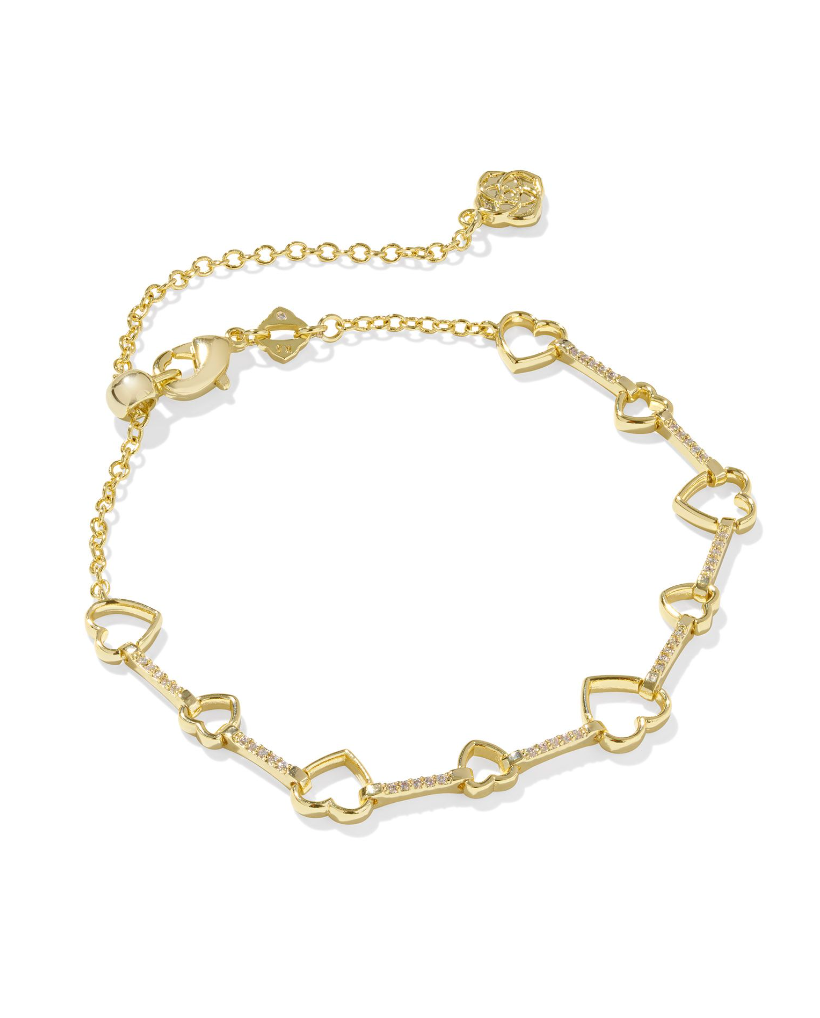 Kendra Scott Haisley Heart Gold Delicate Chain Bracelet White Crystal