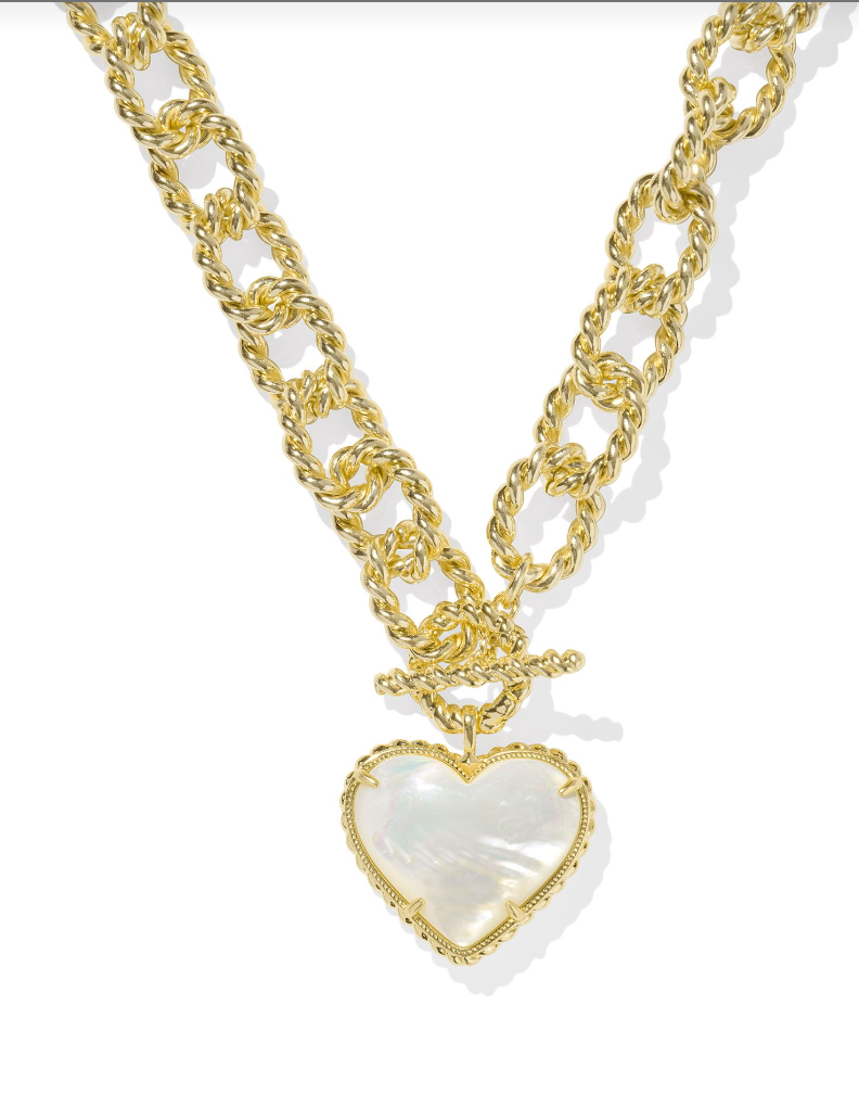 Kendra Scott Haisley Heart Gold Statement Necklace Ivory Mother of Pearl