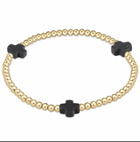 E Newton Signature Cross Gold Pattern 3mm Bead Bracelet Charcoal