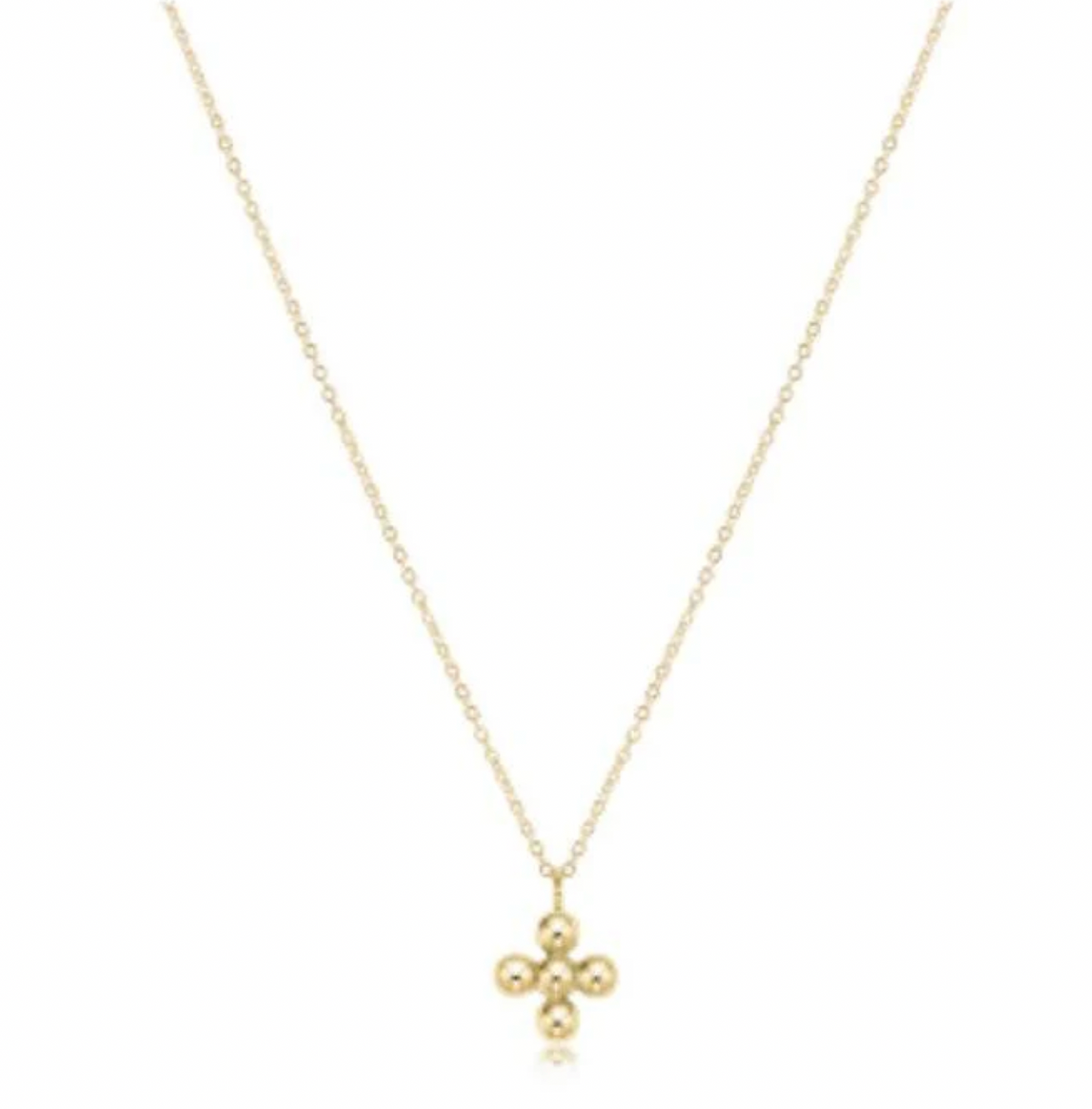 E Newton 16" Necklace Gold Classic Beaded Signature Cross 4mm Gold Charm