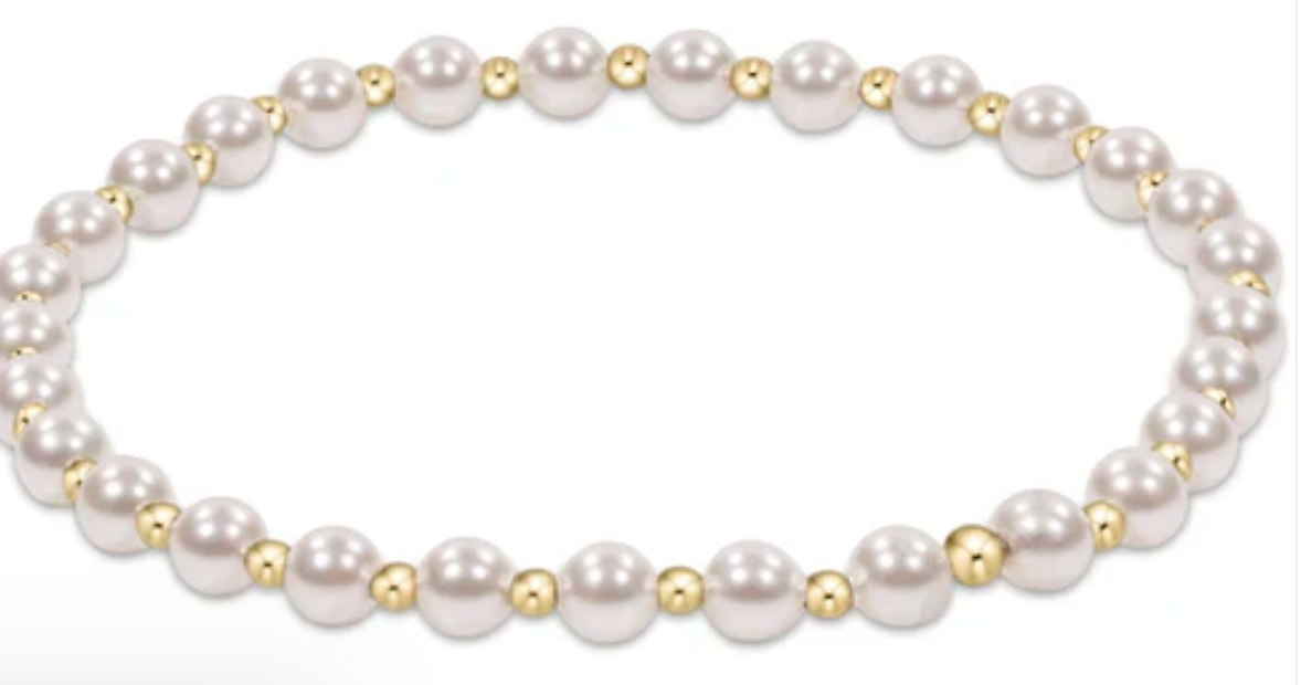 E Newton Extends Classic Grateful Pattern 4mm Bead Bracelet Pearl