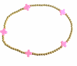 E Newton Signature Cross Small Gold Pattern 2mm Bead Bracelet Bright Pink