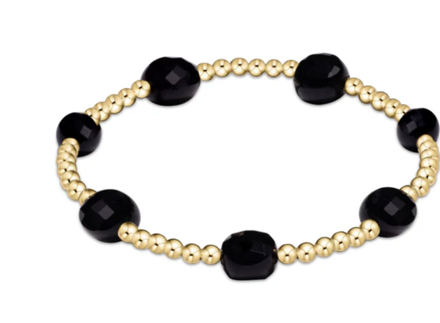 E Newton Admire Gold 3mm Bead Bracelet Faceted Onyx
