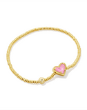 Kendra Scott Ari Heart Gold Stretch Bracelet Pink Iridescent Glitter Glass