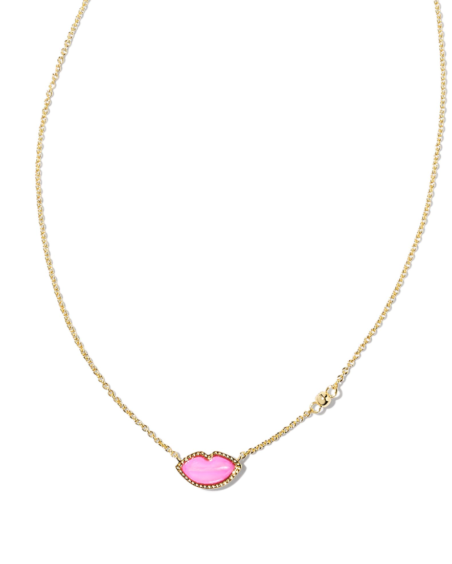 Kendra Scott Lips Gold Pendant Necklace Hot Pink Mother-of-Pearl