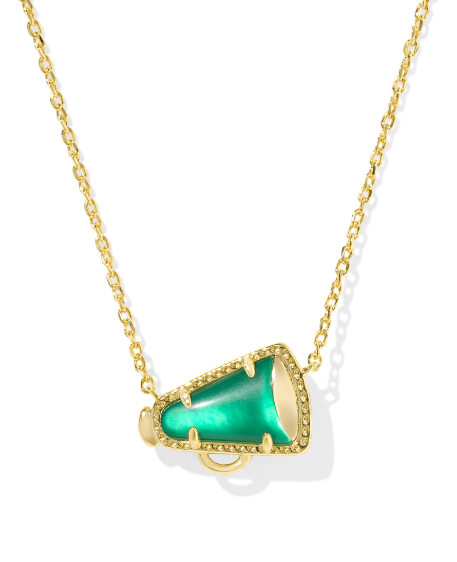 Kendra Scott Cheer Gold Short Pendant Necklace Emerald Illusion