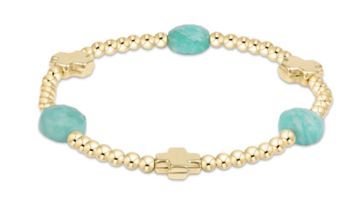 E Newton Signature Cross Admire Gold Pattern 3mm Bead Bracelet Amazonite
