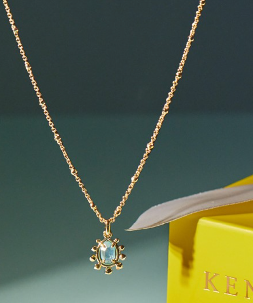 Kendra Scott Melinda Short Pendant Necklace Gold Aqua Illusion