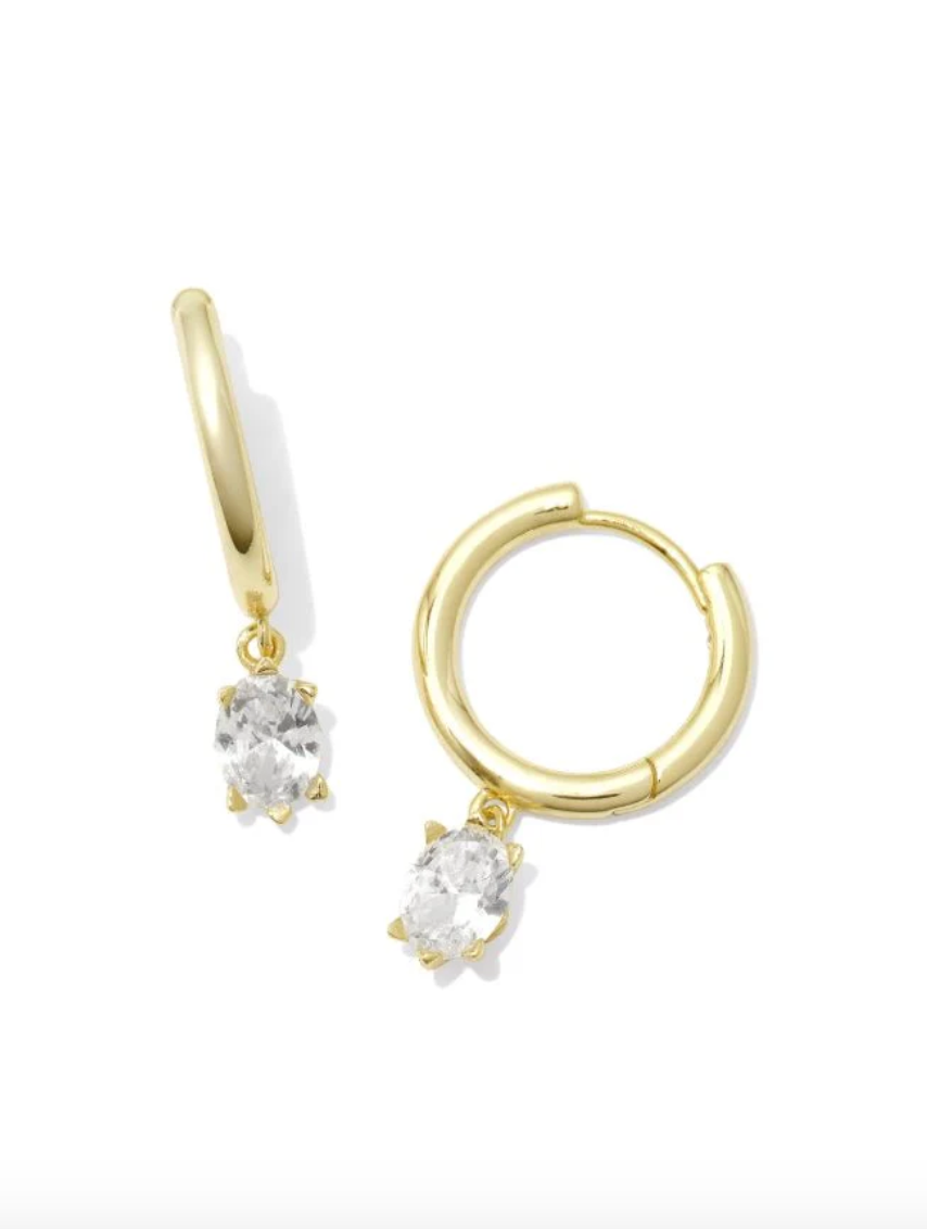 Kendra Scott Cailin Single Stone Huggie Earrings Gold White Crystal