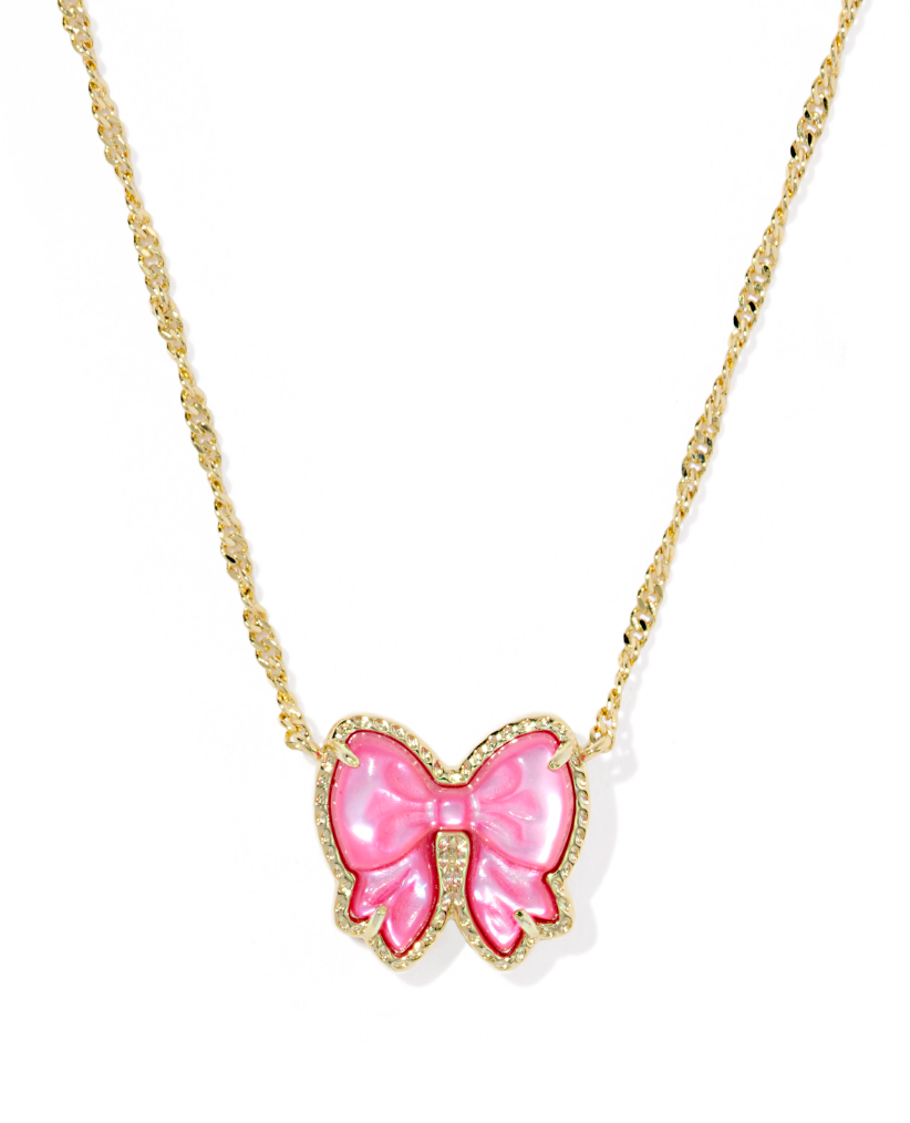 Kendra Scott Haley Gold Bow Short Pendant Necklace Rose Violet Mother of Pearl