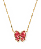 Kendra Scott Haley Gold Bow Short Pendant Necklace Scarlet Red Mother of Pearl