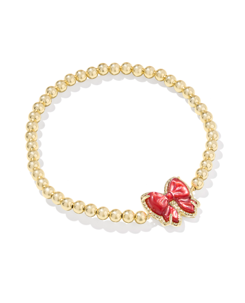 Kendra Scott Haley Gold Bow Stretch Bracelet Scarlet Red Mother of Pearl