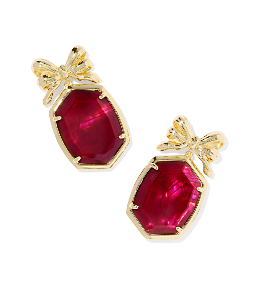Kendra Scott Daphne Bow Gold Drop Earrings Burgundy Illusion